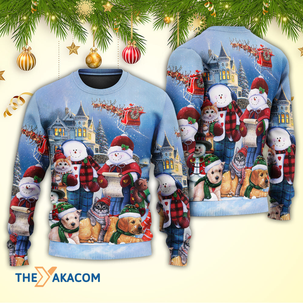 Christmas Family In Love Snowman So Happy Xmas Art Style Gift For Lover Ugly Christmas Sweater