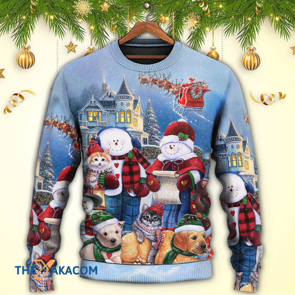 Christmas Family In Love Snowman So Happy Xmas Art Style Gift For Lover Ugly Christmas Sweater