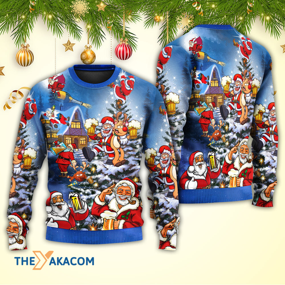 Christmas Funny Santa Claus Drinking Beer Troll Xmas Gift For Lover Ugly Christmas Sweater