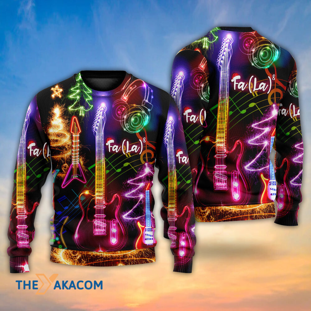 Christmas Guitar Tree Happy Glow Light Style Gift For Lover Ugly Christmas Sweater