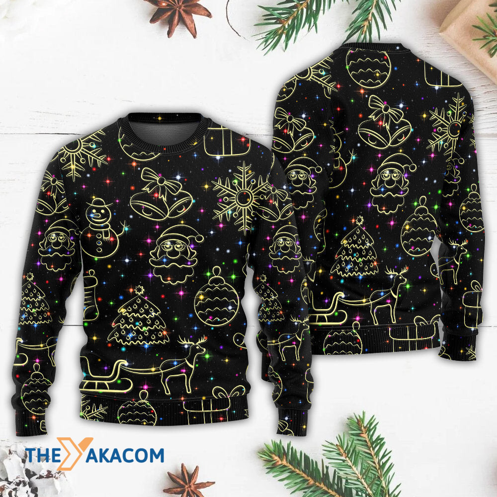 Christmas Neon Light Stary Amazing Night Gift For Lover Ugly Christmas Sweater