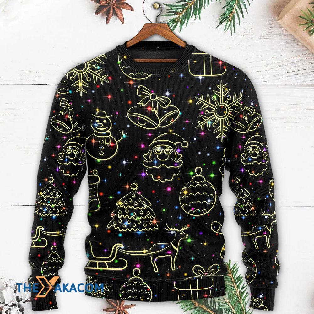 Christmas Neon Light Stary Amazing Night Gift For Lover Ugly Christmas Sweater