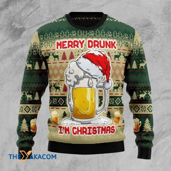 Full Cup Of Beer Merry Drunk I_m Christmas Gift For Christmas Ugly Christmas Sweater