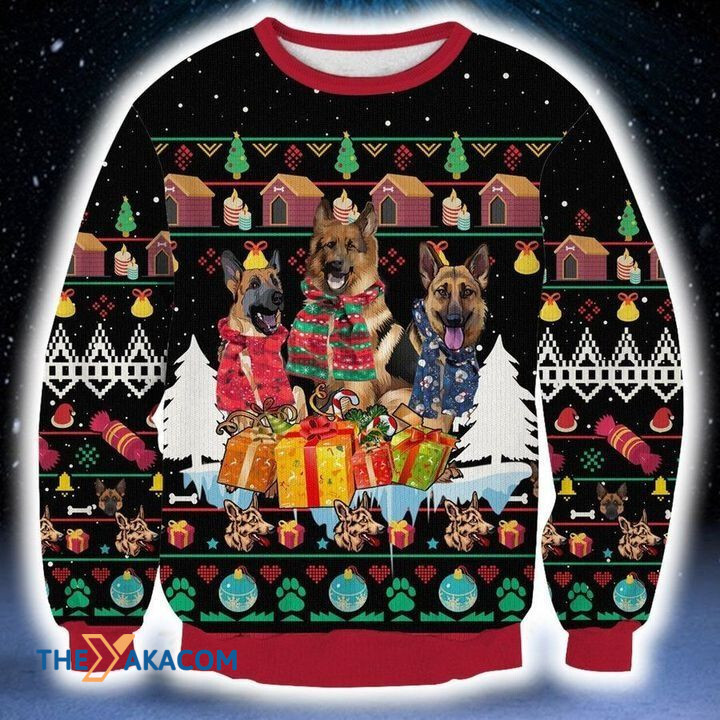Funny German Shepherd Dog Family With Christmas Present Gift For Christmas Ugly Christmas Sweater