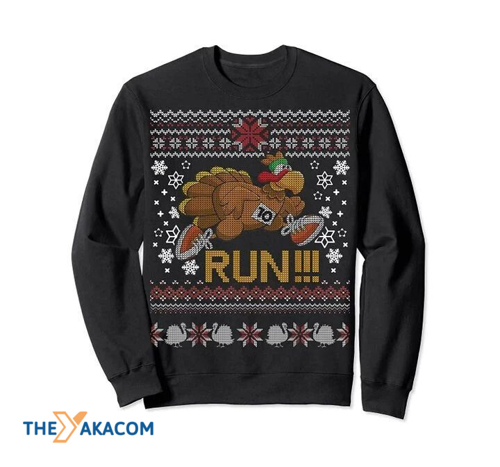 Funny Turkey Wear Sneaker And Run Gift For Christmas Ugly Christmas Sweater
