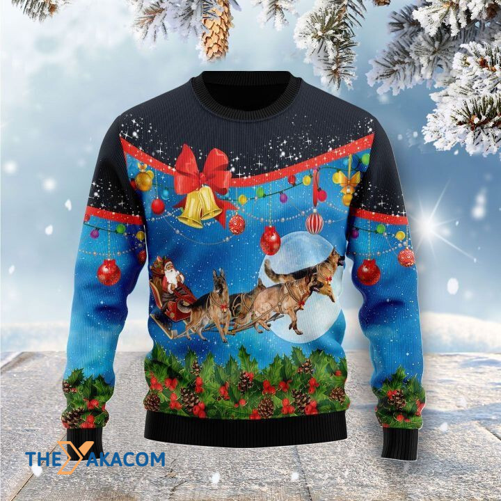 German Shepherd Dog Family Sleigh Santa Claus To Blue Sky Gift For Christmas Ugly Christmas Sweater German Shepherd Dog Family Sleigh Santa Claus To Blue Sky Gift For Christmas Ugly Christmas Sweater