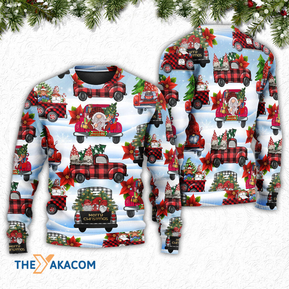 Gnome And Christmas Truck Merry Xmas Gift For Lover Ugly Christmas Sweater