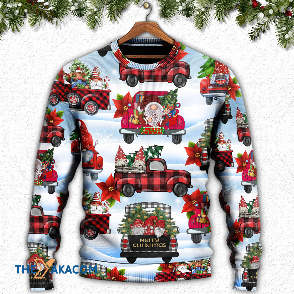 Gnome And Christmas Truck Merry Xmas Gift For Lover Ugly Christmas Sweater