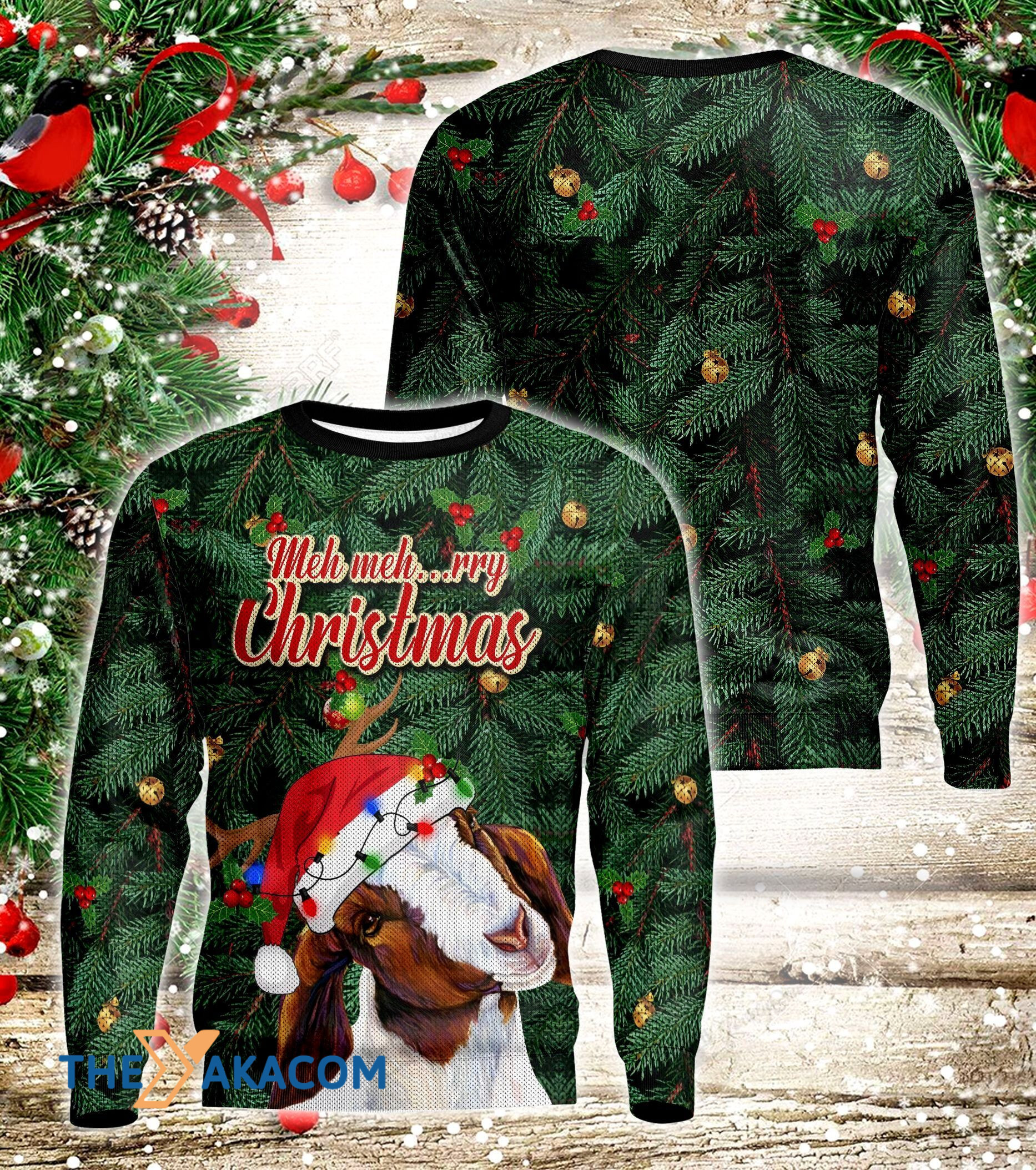 Goat And Xmas Leaves Gift For Christmas Ugly Christmas Sweater
