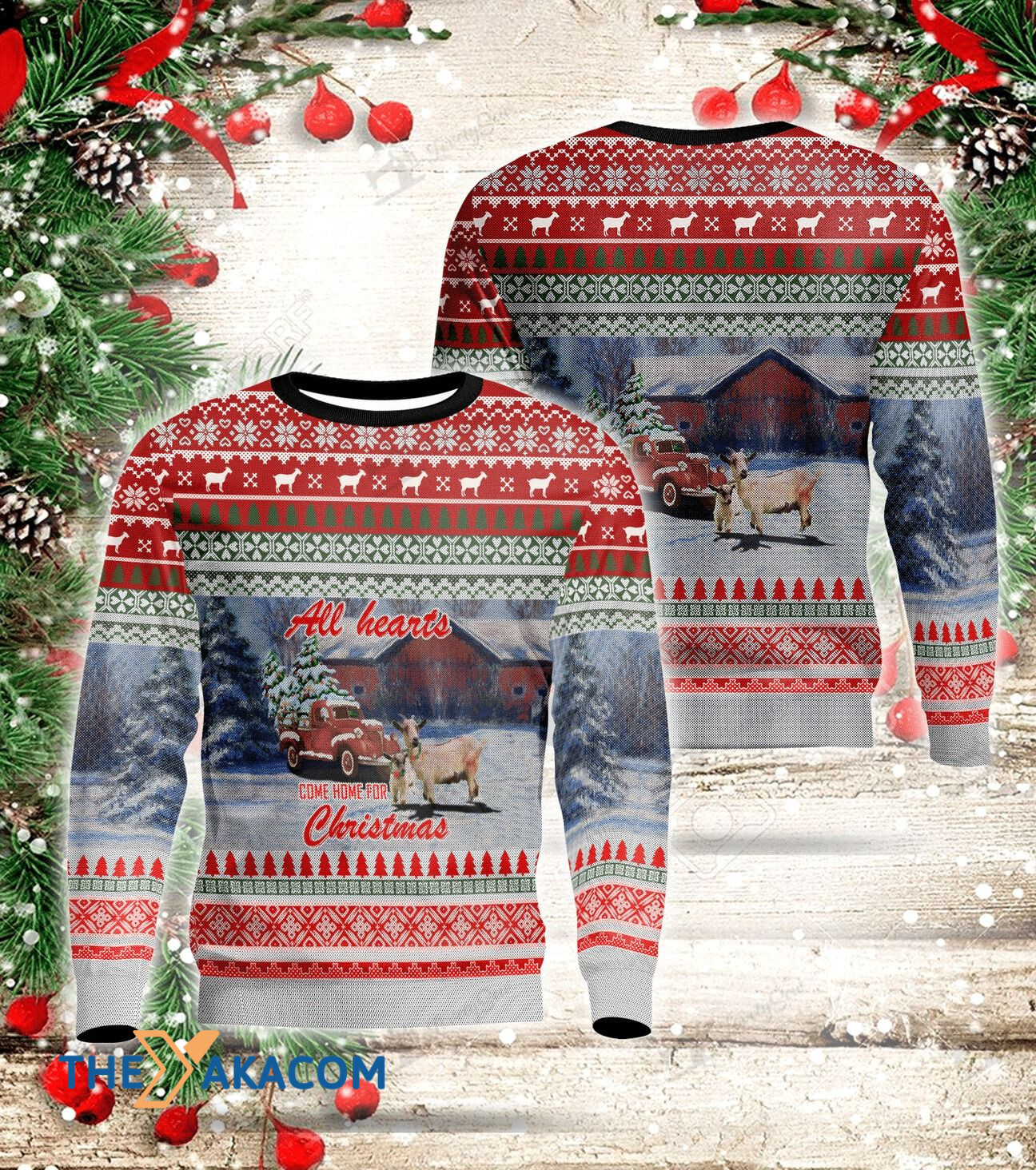 Goat Dog And Car Come Home For Xmas Gift For Christmas Ugly Christmas Sweater