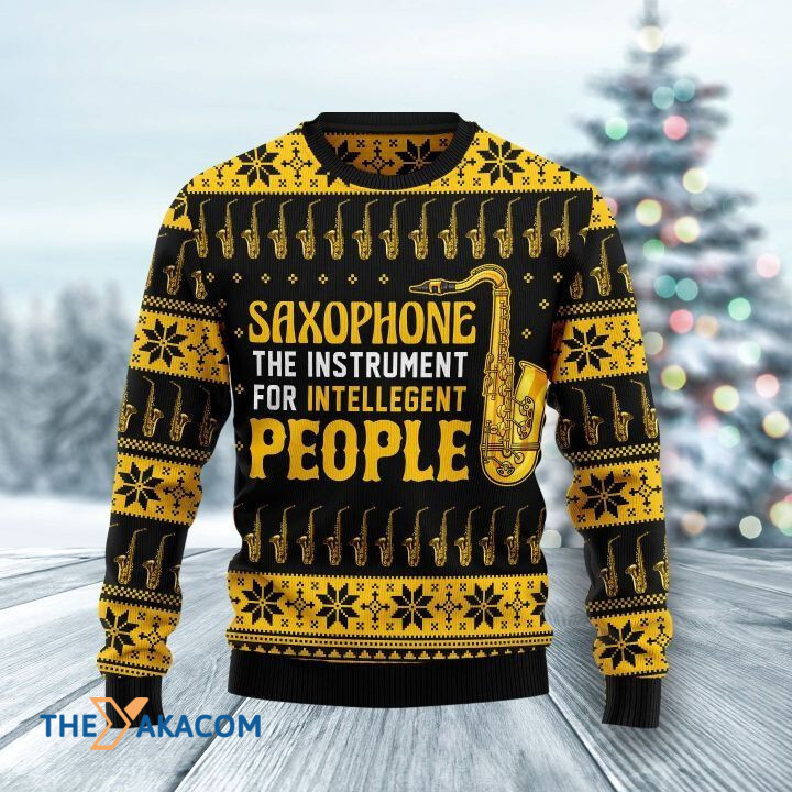 Golden Saxophone The Instrument For Intellegent People Gift For Christmas Ugly Christmas Sweater