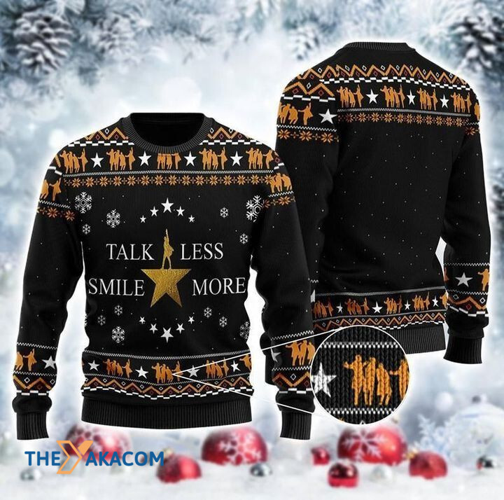 Golden Star Talk Less Smile More Gift For Christmas Ugly Christmas Sweater