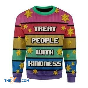 Golden Star Treat People With Kindness Gift For Christmas Ugly Christmas Sweater