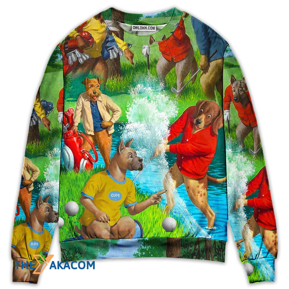 Golf Dog Cool Lover Golf Art Style Gift For Lover Ugly Christmas Sweater