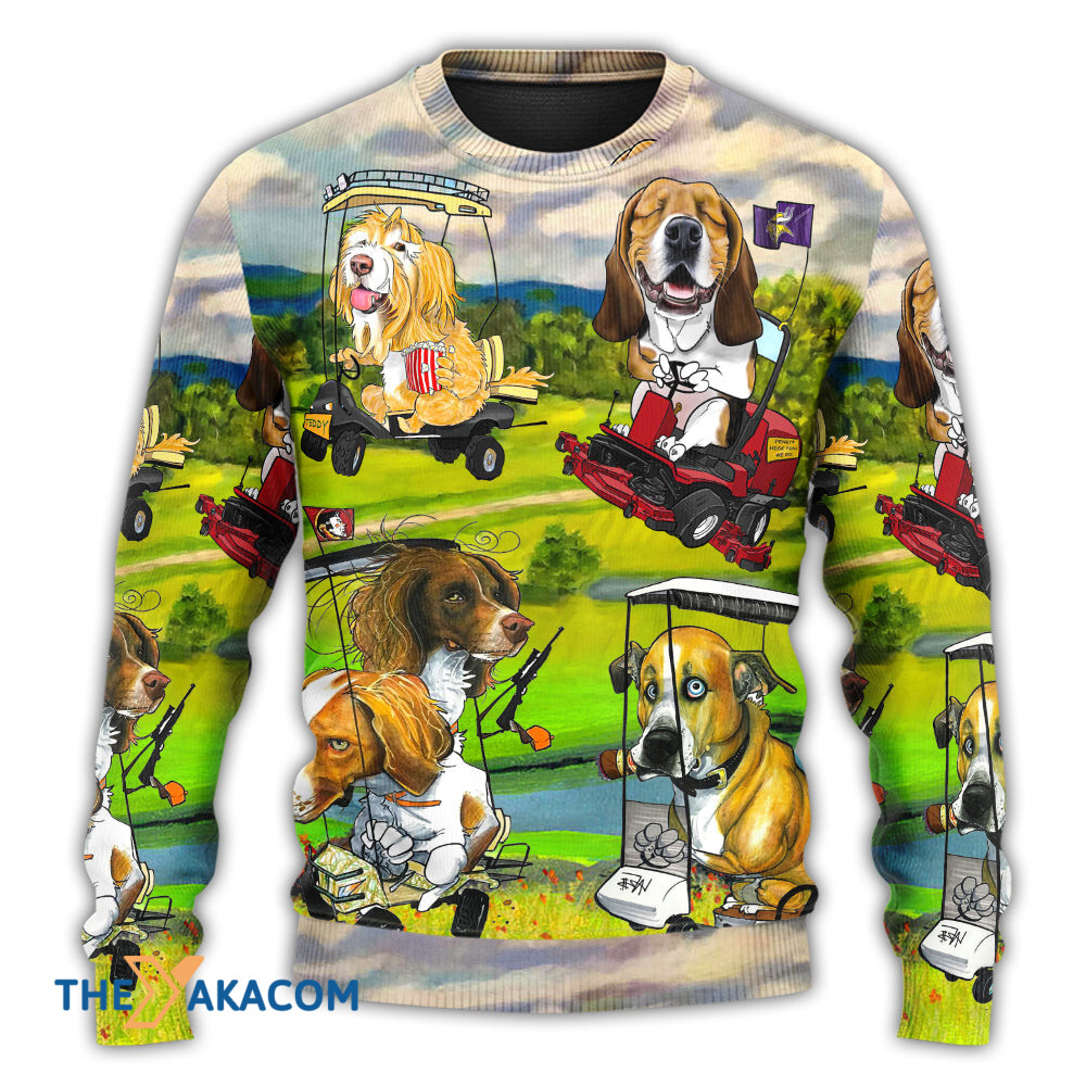 Golf Dog Driving Golf Cart Art Style Gift For Lover Ugly Christmas Sweater