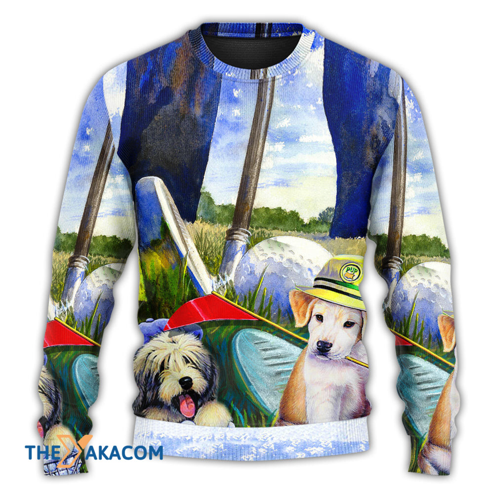 Golf Dog Funny Lover Golf Art Style Gift For Lover Ugly Christmas Sweater