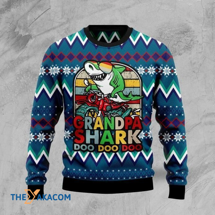 Grandpa Shark Doo Doo Doo Gift For Christmas Ugly Christmas Sweater
