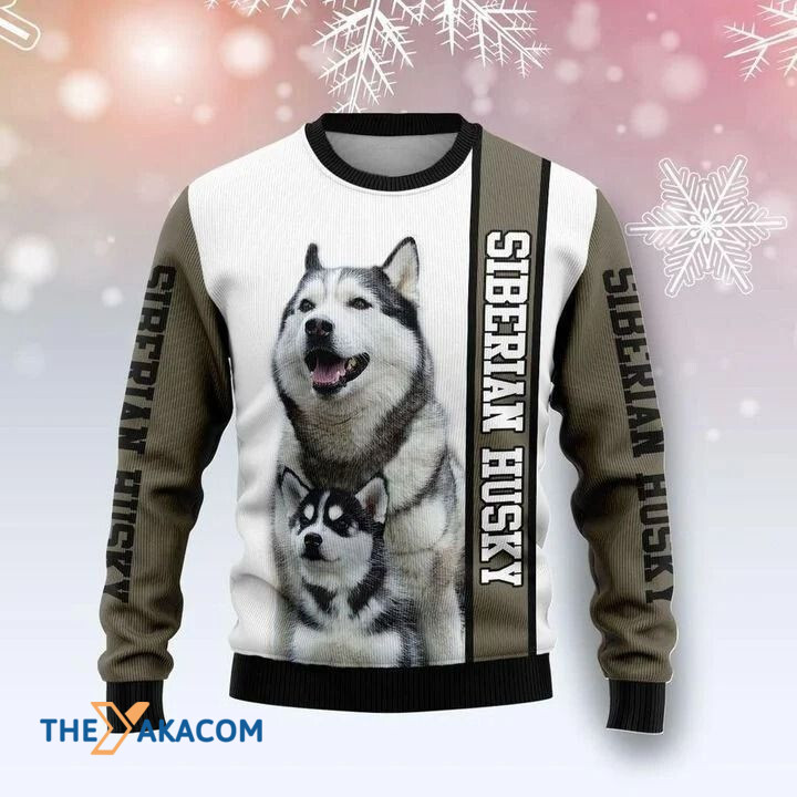 Gray And White Couple Siberian Husky Gift For Christmas Ugly Christmas Sweater