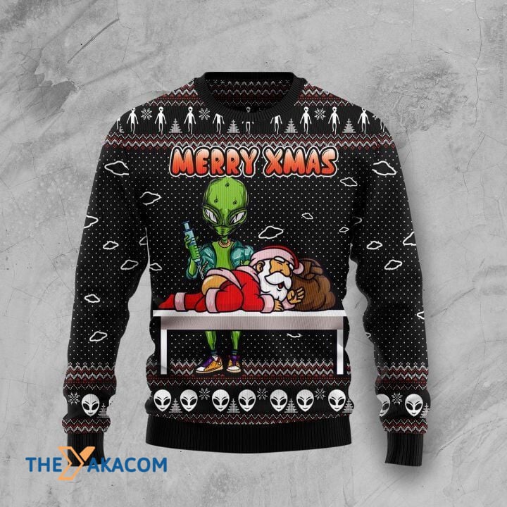 Green Alien Inject Santa Claus Merry Xmas Gift For Christmas Ugly Christmas Sweater