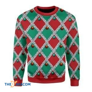 Green And Red Rhombus With Color Balls Gift For Christmas Ugly Christmas Sweater