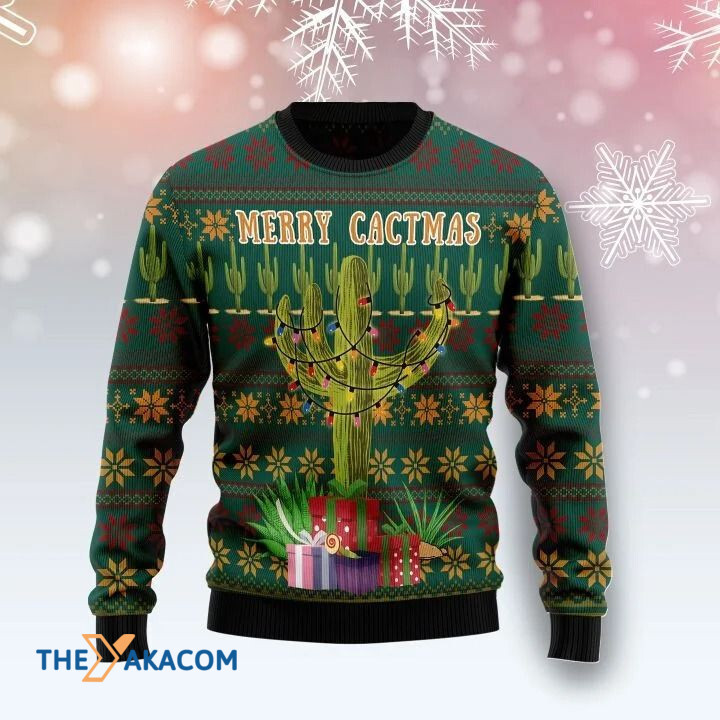 Green Cactus With Colorful Light Merry Cactmas Gift For Christmas Ugly Christmas Sweater