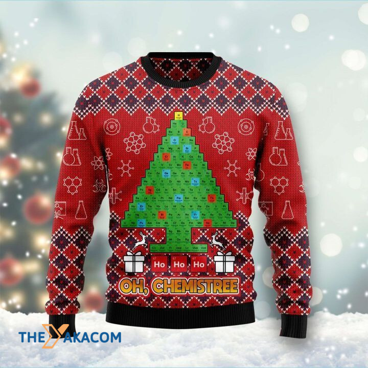 Green Chemical Periodic Table Made Pine Tree Ho Chemistree Gift For Christmas Ugly Christmas Sweater
