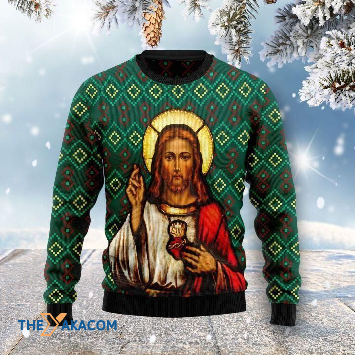 Green Patterns And God Jesus Gift For Christmas Ugly Christmas Sweater