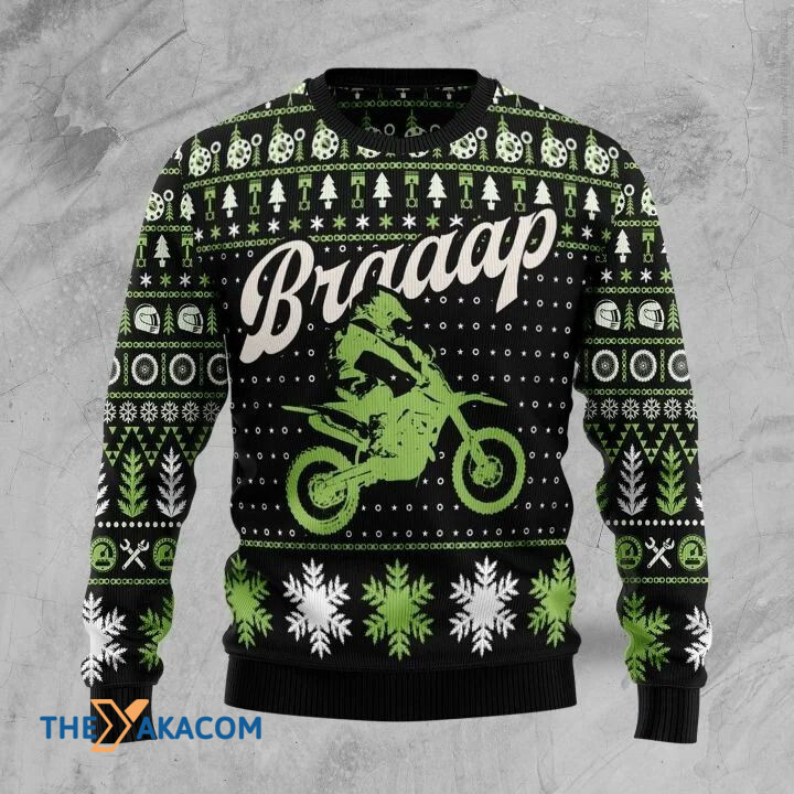 Green Riding Motorbike Shape Braaap Gift For Christmas Ugly Christmas Sweater