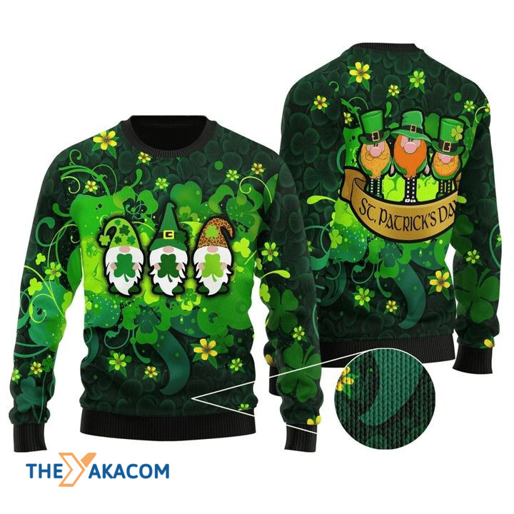 Green St Patrick_s Day With Yellow Flowers Gift For Christmas Ugly Christmas Sweater