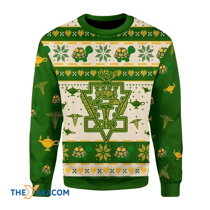 Green Turtle Chi Eta Gift For Christmas Ugly Christmas Sweater