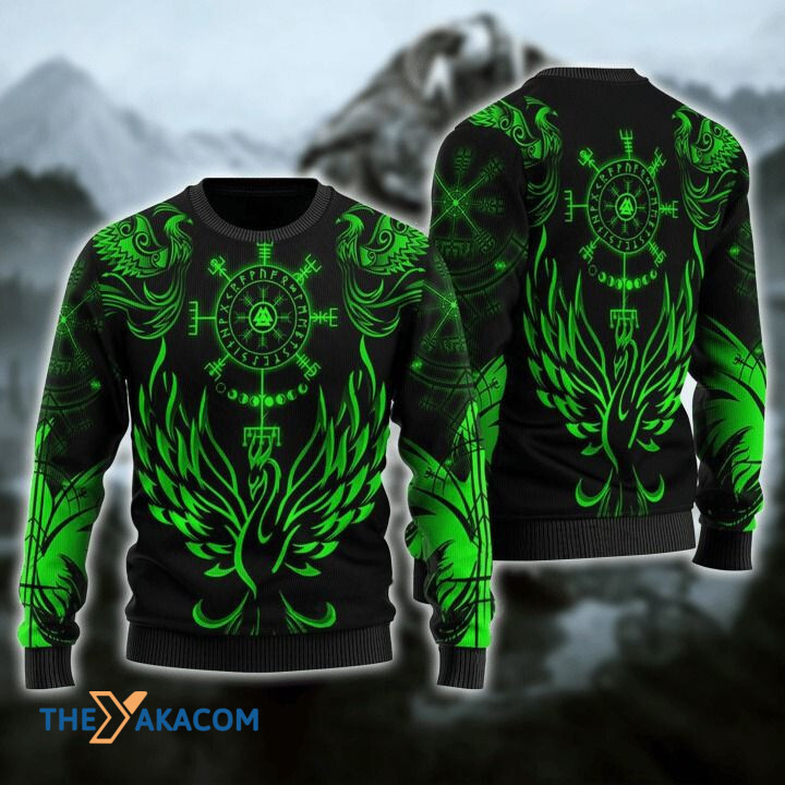 Green Viking Phoenix Gift For Christmas Ugly Christmas Sweater