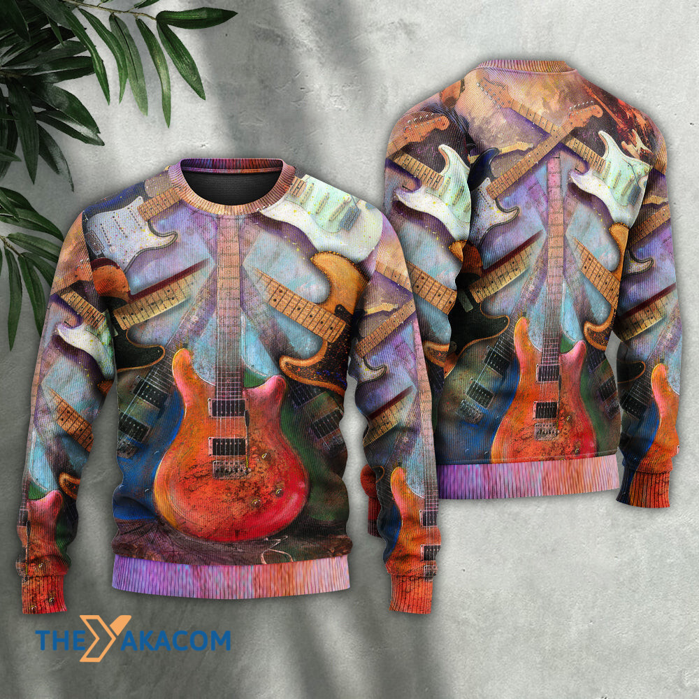Guitar Abstract Colorful Lover Guitar Art Style Gift For Lover Ugly Christmas Sweater
