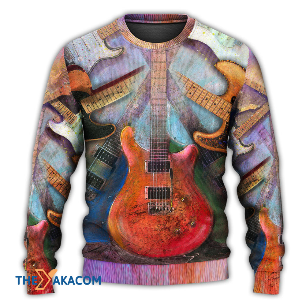 Guitar Abstract Colorful Lover Guitar Art Style Gift For Lover Ugly Christmas Sweater