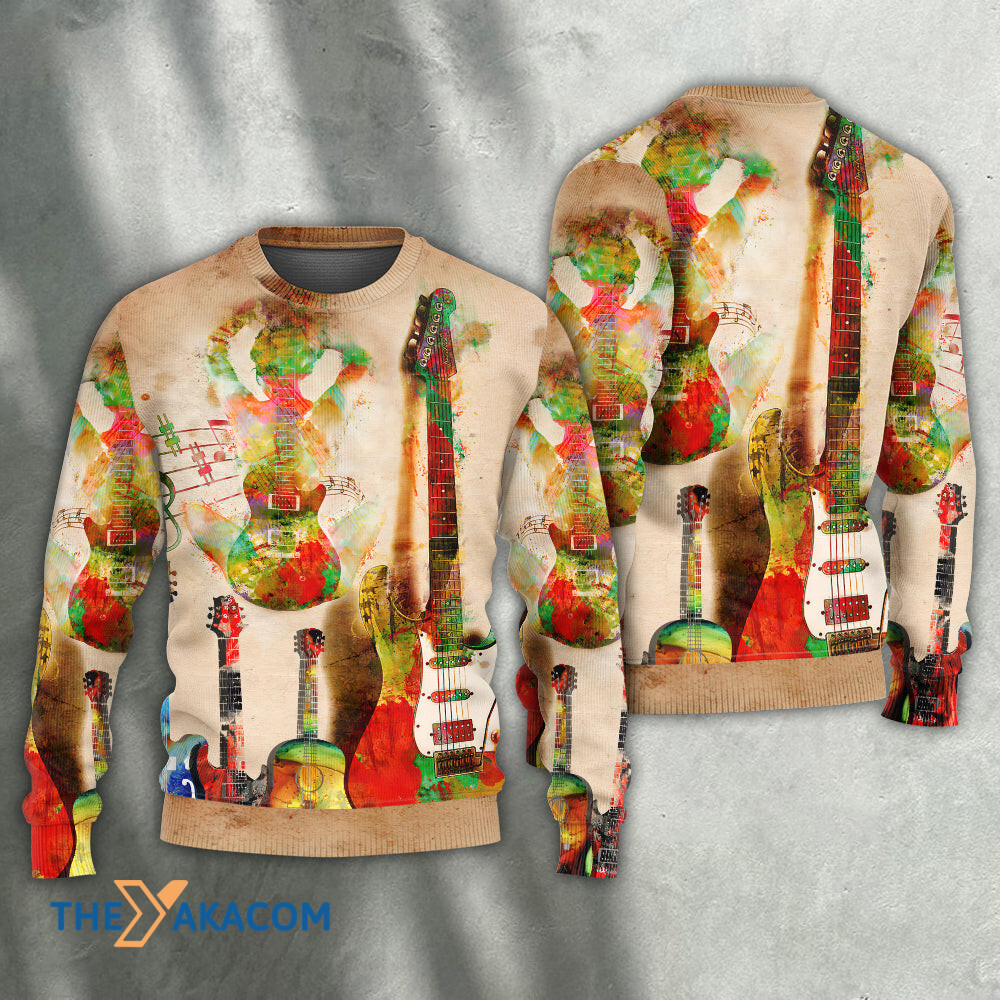 Guitar Abstract Guitar Colorful Art Style Gift For Lover Ugly Christmas Sweater