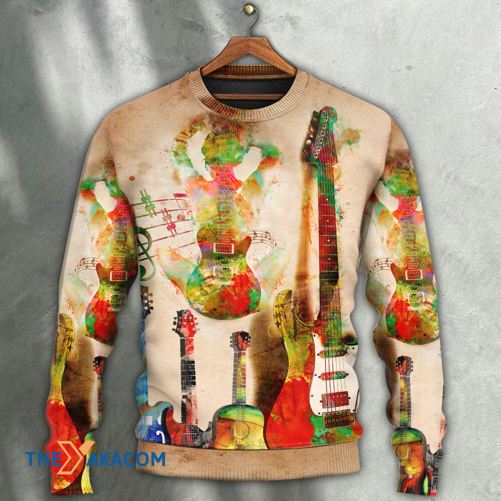 Guitar Abstract Guitar Colorful Art Style Gift For Lover Ugly Christmas Sweater