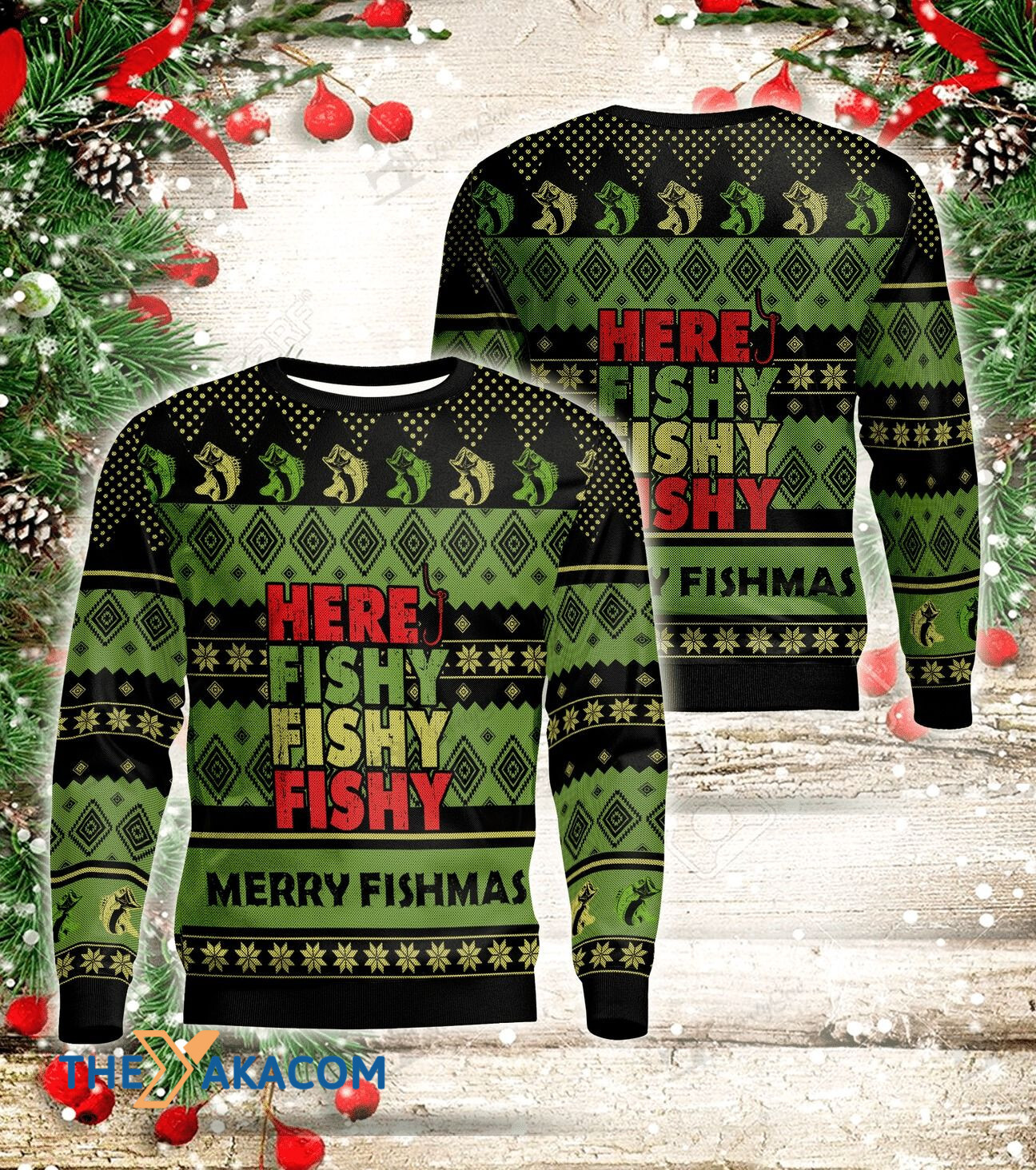Here Fishy Merry Xmas Gift For Christmas Ugly Christmas Sweater