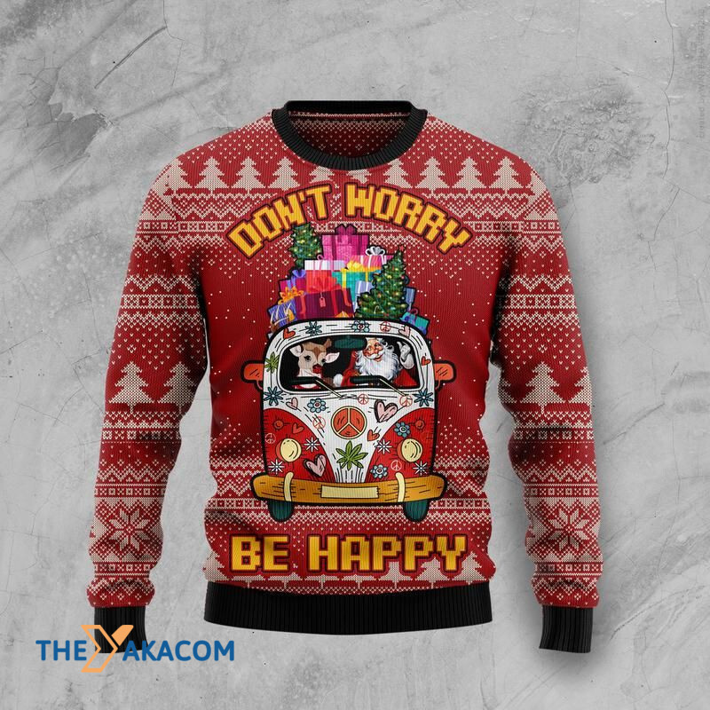 Hippie Car Don_t Worry Be Happy Awesome Gift For Christmas Ugly Christmas Sweater