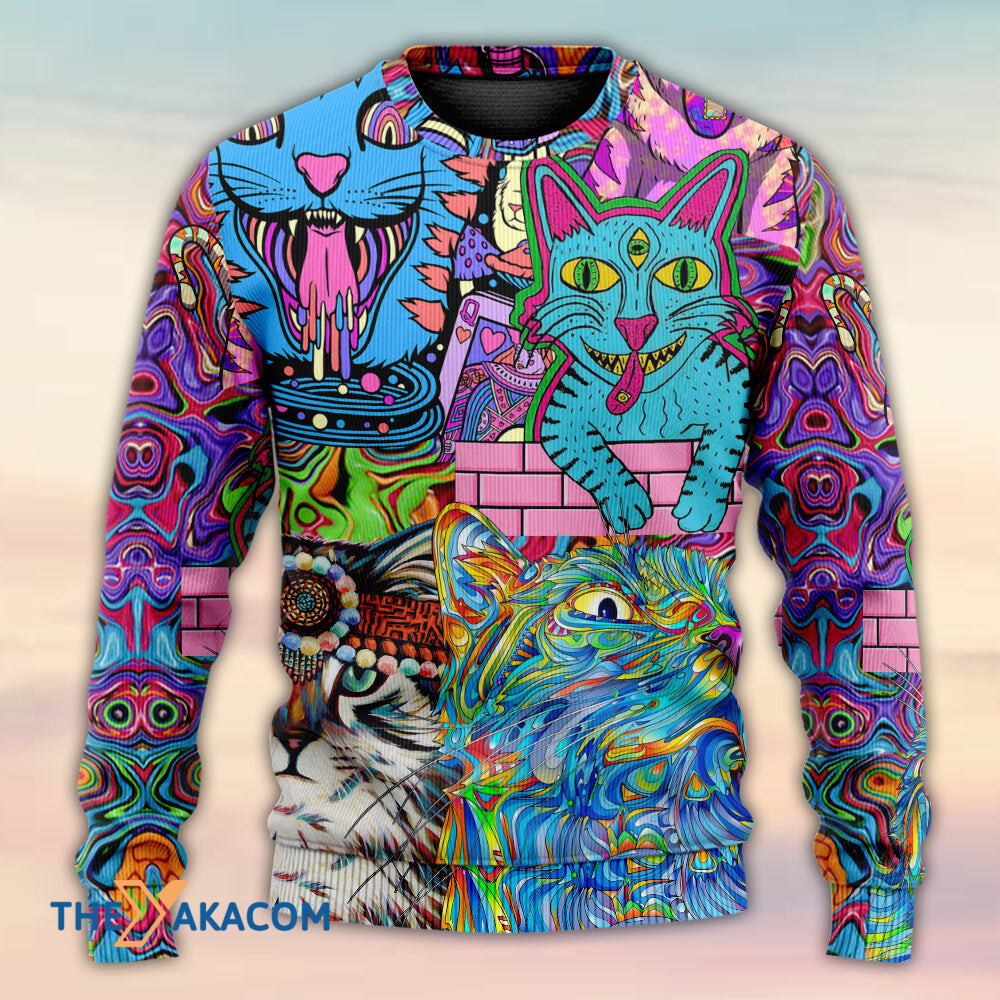 Hippie Cat Wonderful World Gift For Lover Ugly Christmas Sweater
