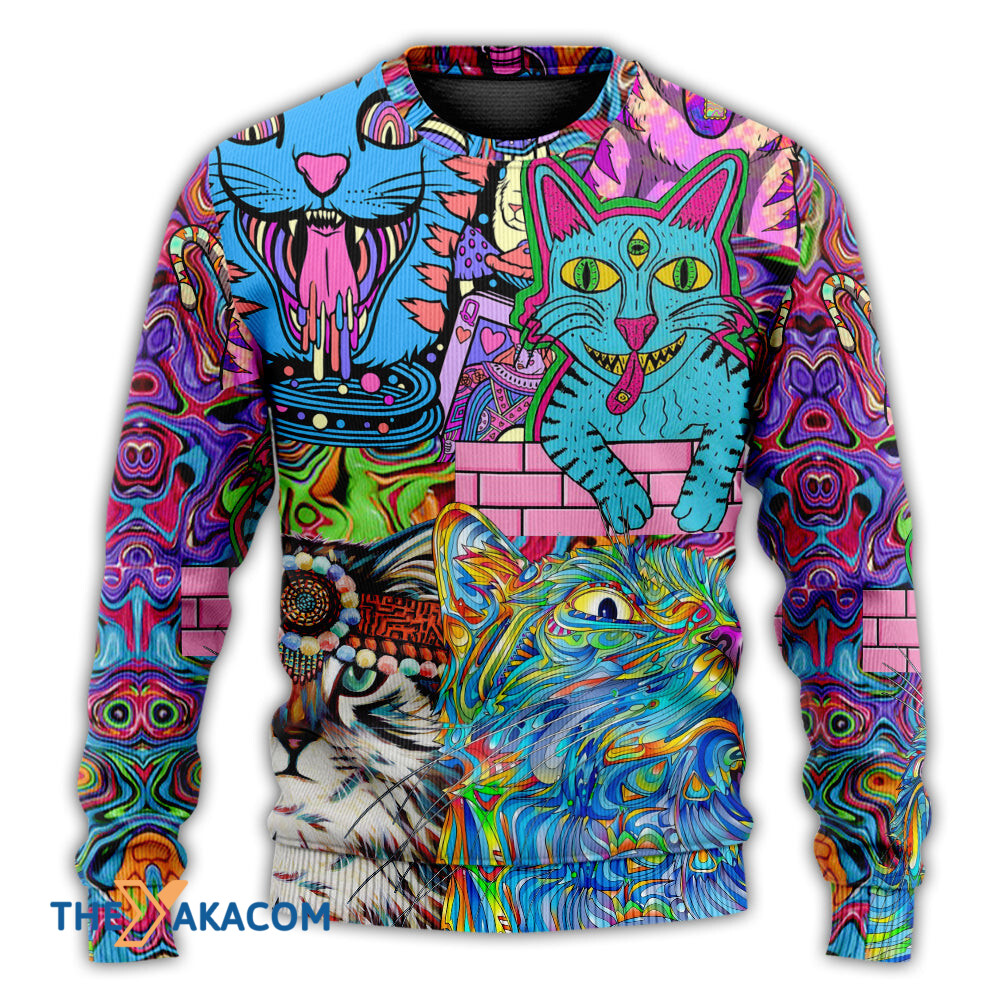 Hippie Cat Wonderful World Gift For Lover Ugly Christmas Sweater