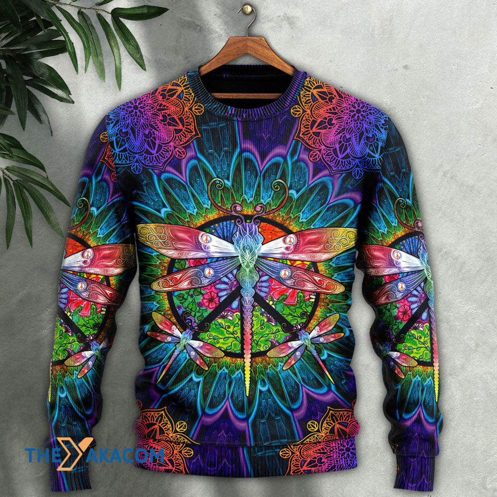 Hippie Colorful Dragonfly Mandala Peace Life Gift For Lover Ugly Christmas Sweater