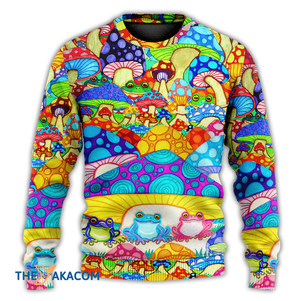 Hippie Frog Mushroom Hippie Colorful Art Peace Gift For Lover Ugly Christmas Sweater