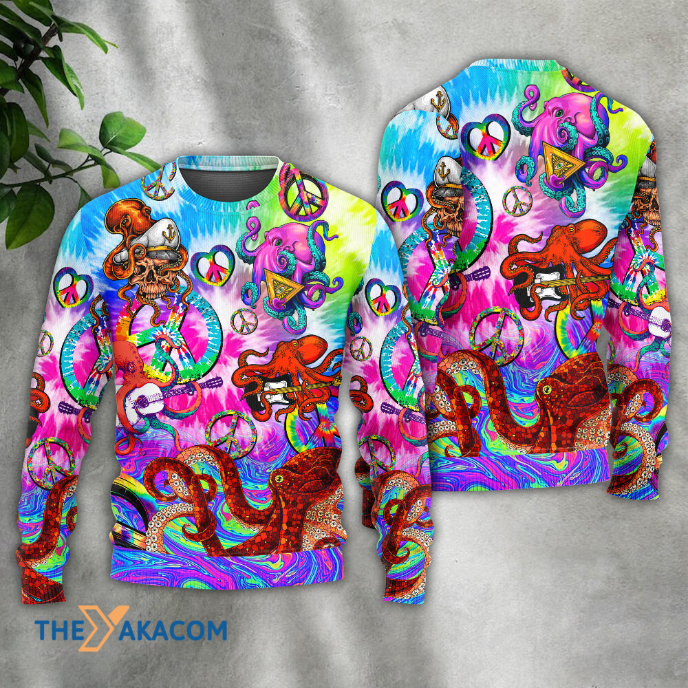 Hippie Funny Octopus Colorful Happy Tie Dye Art Style Gift For Lover Ugly Christmas Sweater