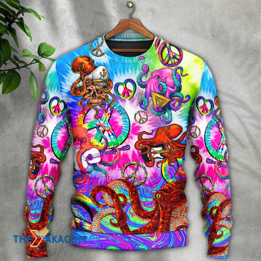 Hippie Funny Octopus Colorful Happy Tie Dye Art Style Gift For Lover Ugly Christmas Sweater