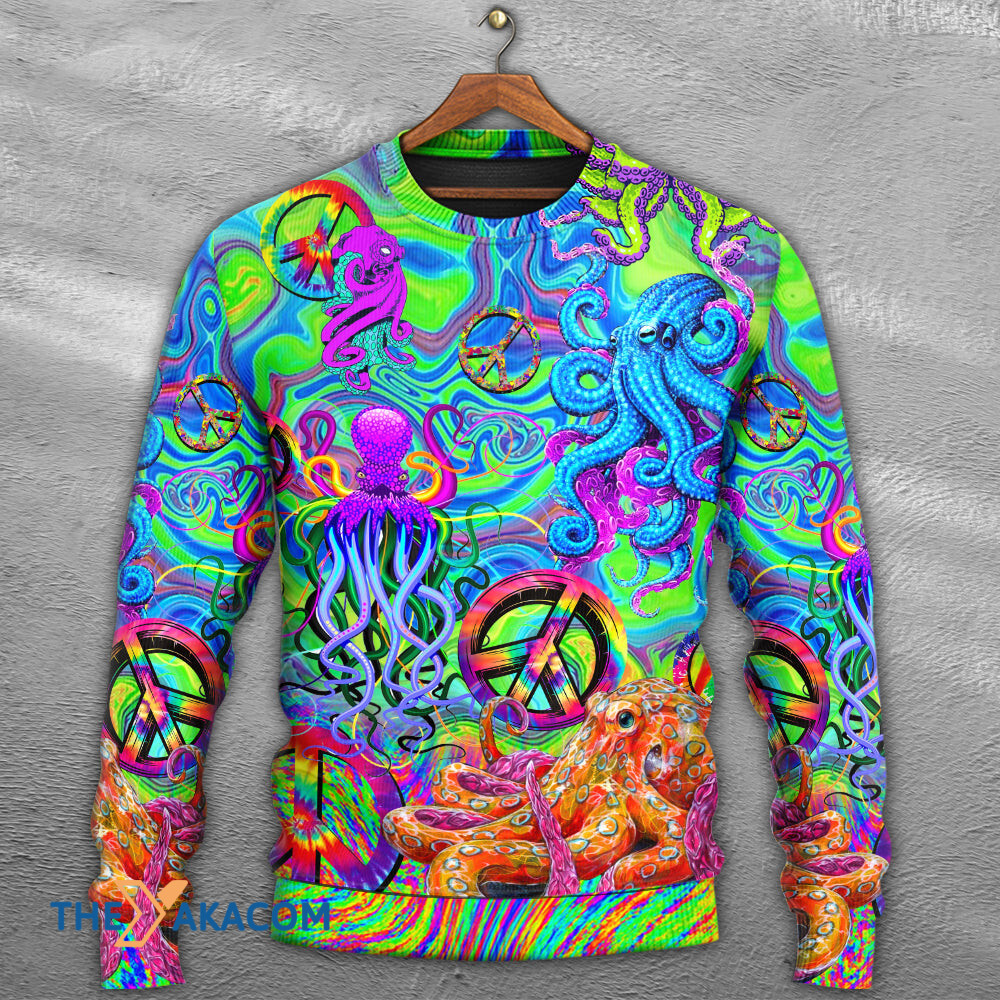 Hippie Funny Octopus Colorful Tie Dye Gift For Lover Ugly Christmas Sweater