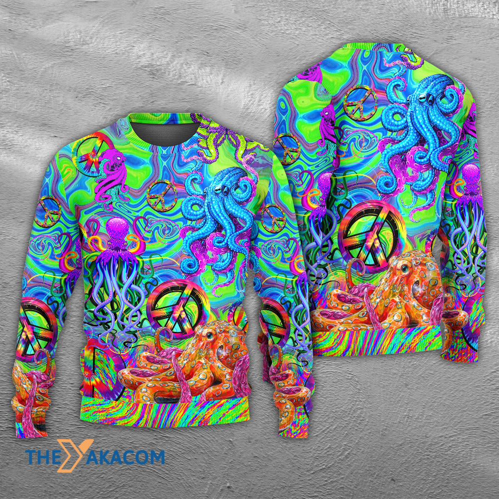 Hippie Funny Octopus Colorful Tie Dye Gift For Lover Ugly Christmas Sweater