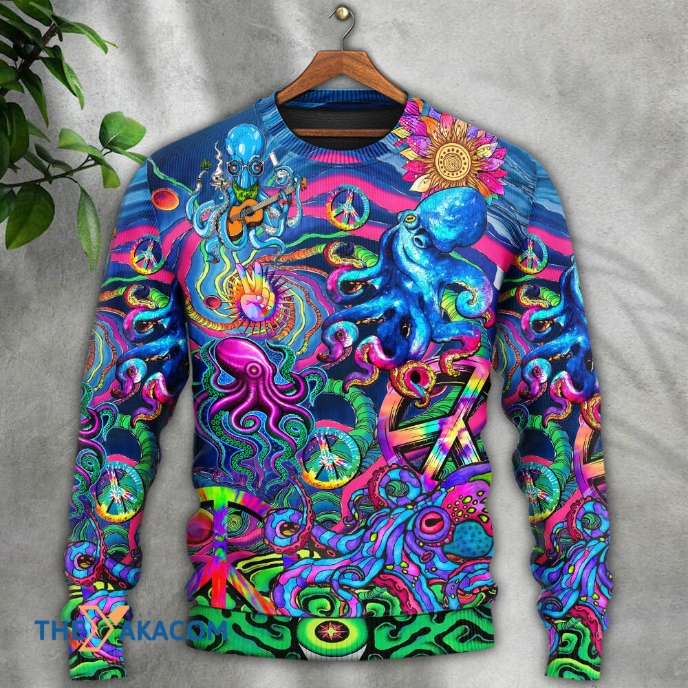 Hippie Funny Octopus Colorful Tie Dye Style Gift For Lover Ugly Christmas Sweater