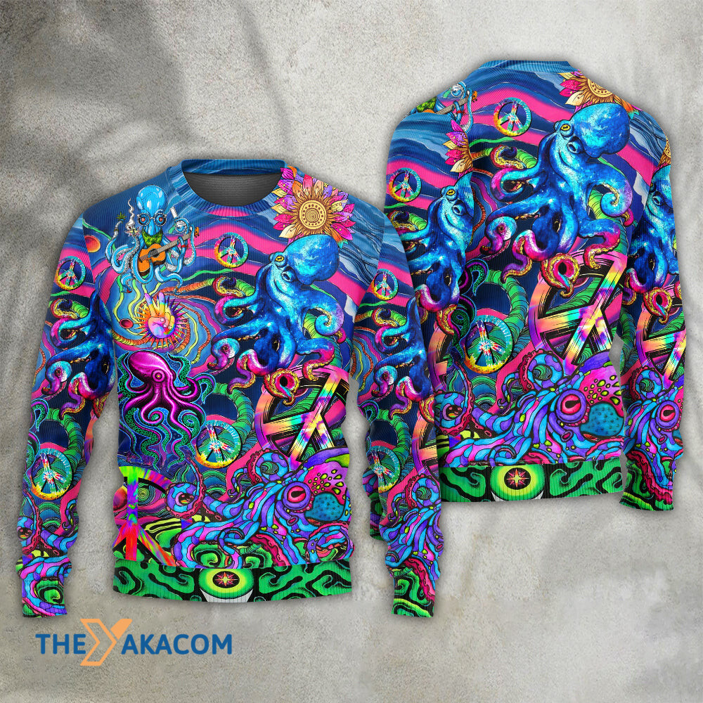 Hippie Funny Octopus Colorful Tie Dye Style Gift For Lover Ugly Christmas Sweater