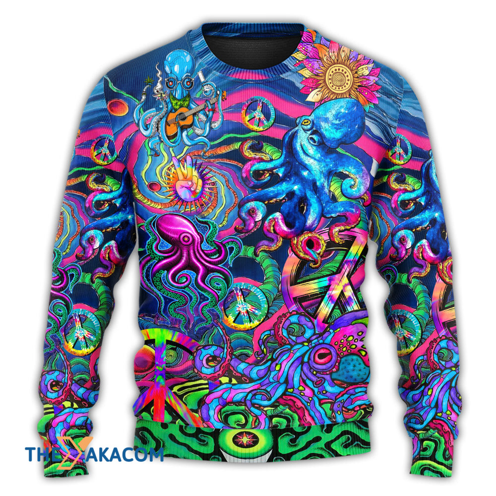 Hippie Funny Octopus Colorful Tie Dye Style Gift For Lover Ugly Christmas Sweater