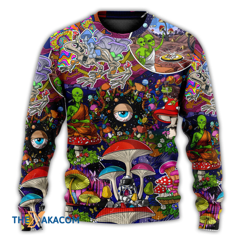 Hippie Mushroom Aliens Stay Hippie Colorful Art Gift For Lover Ugly Christmas Sweater