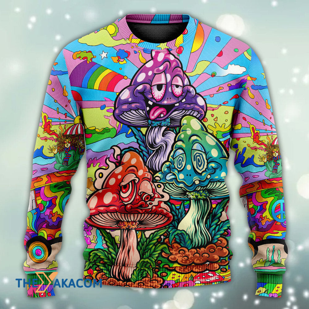 Hippie Mushroom Colorful Hippie Happy Life Gift For Lover Ugly Christmas Sweater